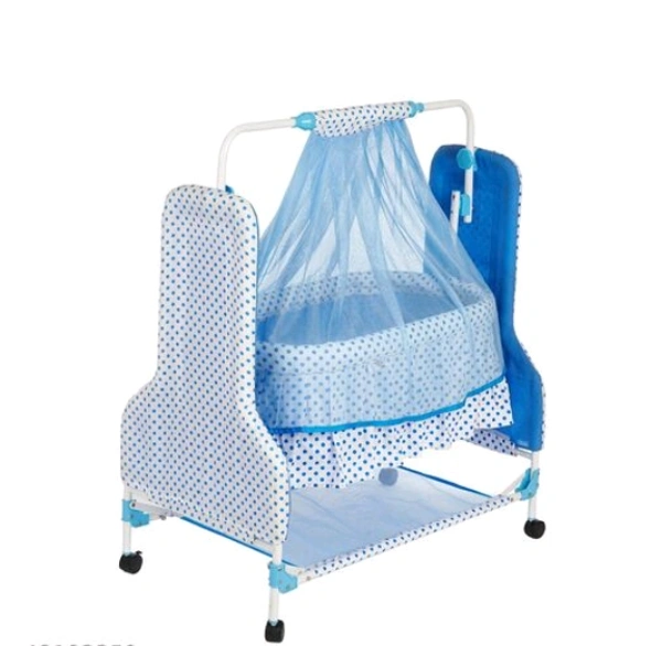 New Born Baby Swing Baby Cradle Baby Crib Baby Jhula with  Cotton Mattress Pillow Adjustable Height and Mosquito Net (Blue - Free Size, Blue, Cradle Material :Cotton, Jhula, Multipack 1